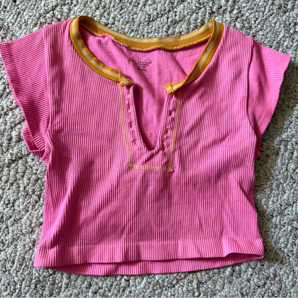 Urban Outfitters Pink Crop Top with Yellow Accents